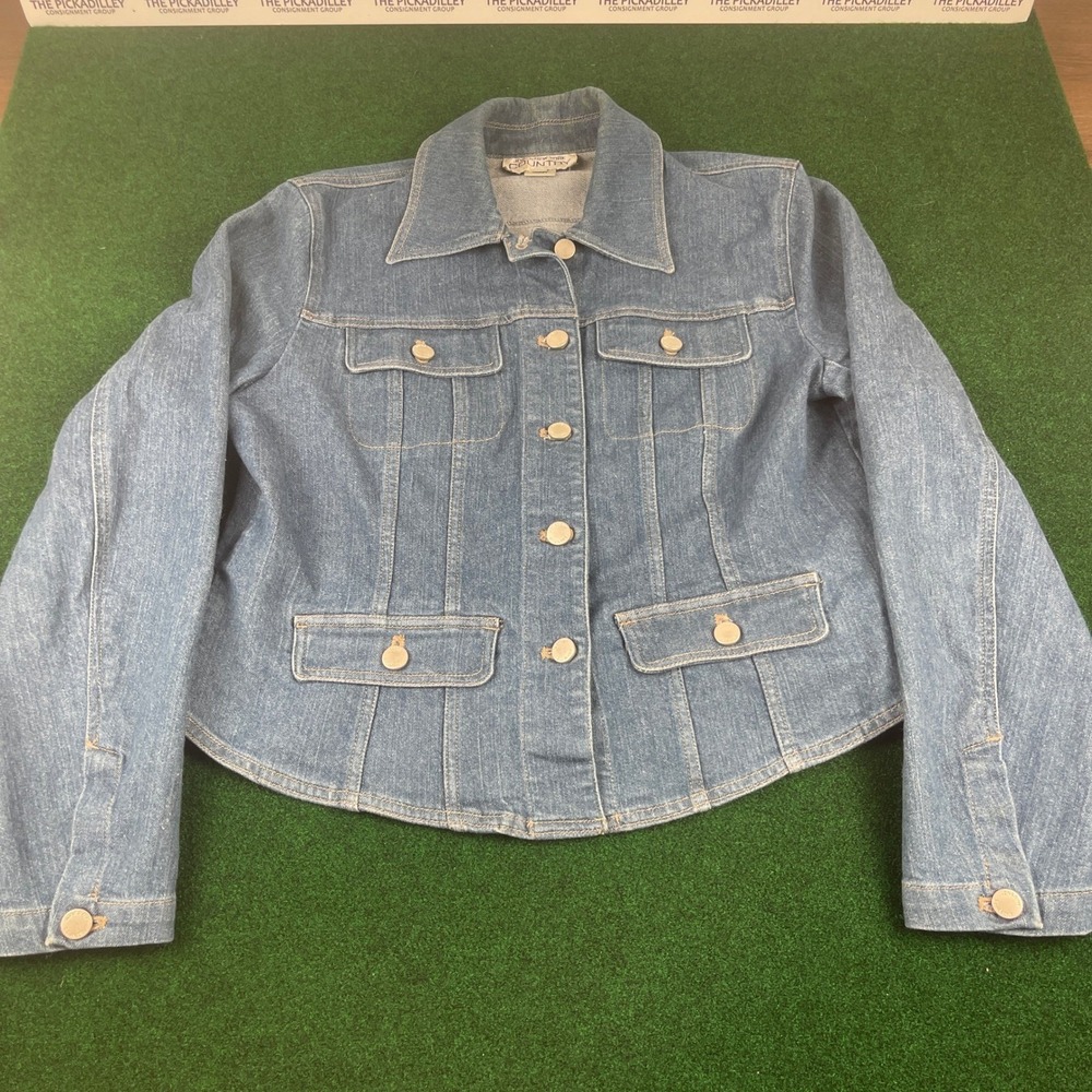 JONES NEW YORK COUNTRY Denim Jacket Blue Button Front Pockets Women's Size M